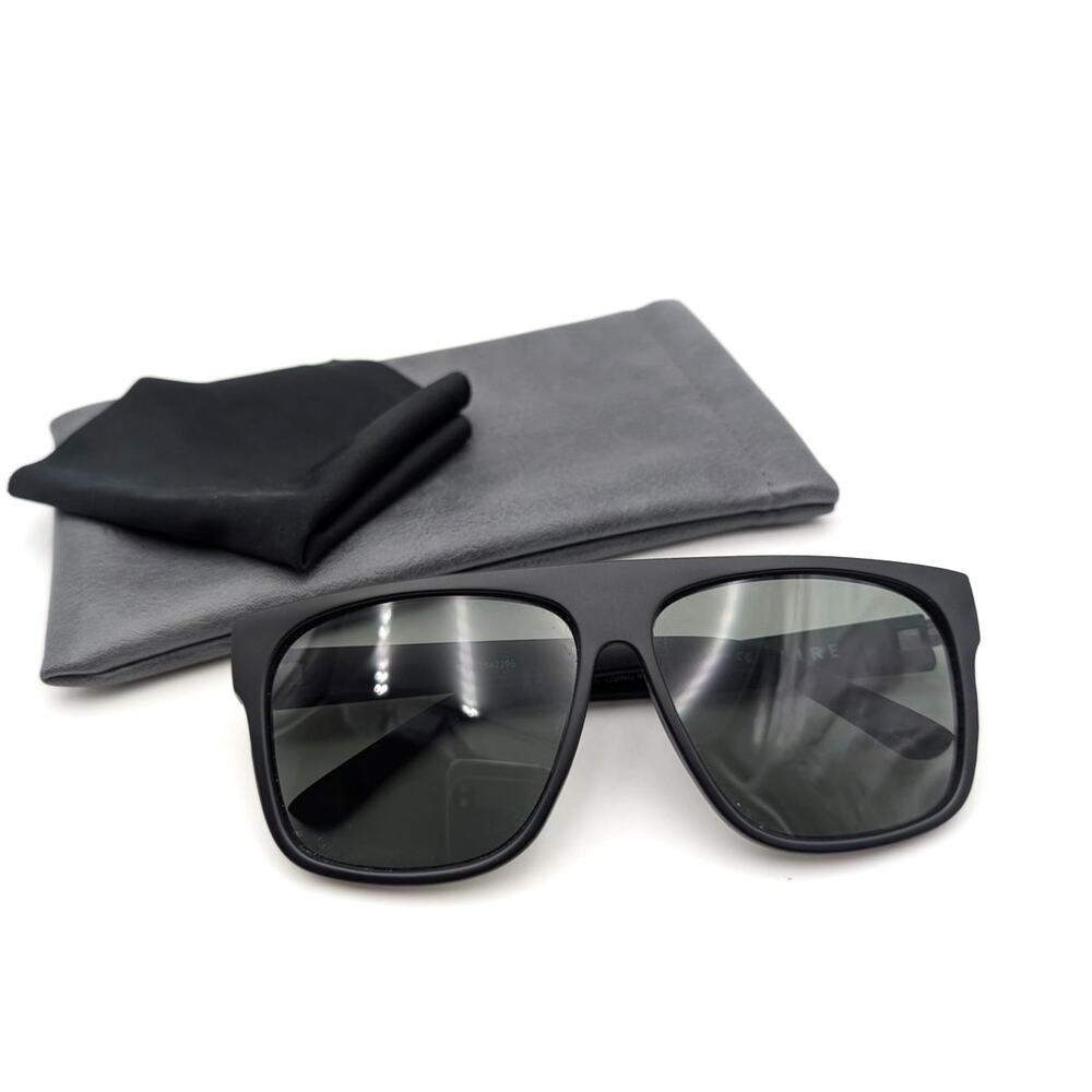 Aire Unisex Eris Steel Square Sunglasses Black Frame with Green Mono Lens